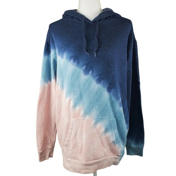 Victoria Secret PINK Tie Die Hoodie Sweatshirt Size M Blue Pink Kangaroo Pocket - Picture 2 of 13